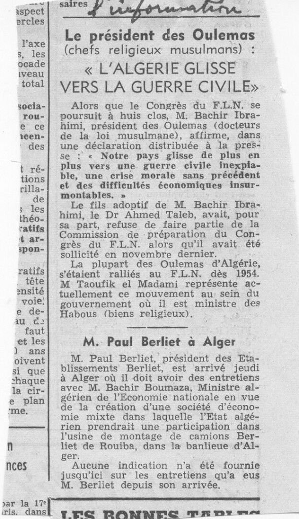 L'information sur la déclaration de Ibrahimi